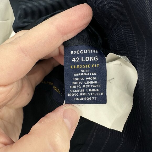 STAFFORD 2 piece suit separates pinstripe navy blue 100% wool classic 42L 36W - Picture 12 of 15